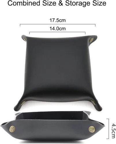 Vista 6 de K Bandeja de cuero para llaves, mesita de noche, caja de joyería para hombres, caja de escritorio para artículos de escritorio para dados, teléfono