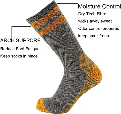 Vista 2 de CEREBRO Calcetines de lana merino para hombre, calcetines acolchados a media pantorrilla, que absorben la humedad, calcetines de senderismo