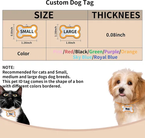 Vista 6 de Etiquetas de identificación personalizadas para mascotas, etiquetas de identificación para mascotas pequeñas o grandes, grabadas en ambos lados