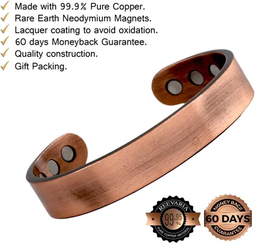 Vista 2 de Pulsera de cobre puro, magnética, pesada, de manguito para hombre, con 8 imanes de 3500 Gauss