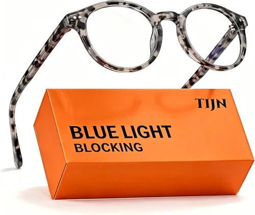 Vista 20 de TIJN Blue Light Blocking Glasses Men Women,Vintage Round Frame Eyeglasses Flexible Lightweight Frames,Red Orange Clear Lens for Computer Gaming