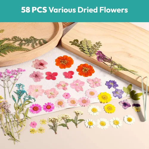 Vista 2 de Flores secas, 58 flores prensadas Resiners para manualidades Berry Red 58pcs