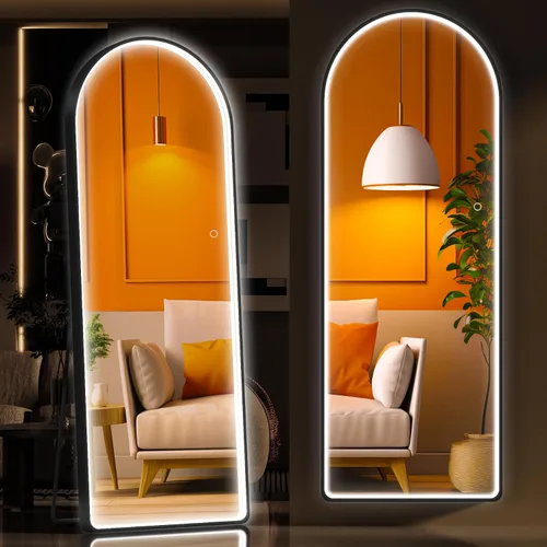 Vista 25 de Hasipu Espejo de Cuerpo Completo de 55" X 18" con Luces, Espejo LED de Arco con Marco Negro de Cuerpo Completo y 3 Temperaturas de Color y Brillo