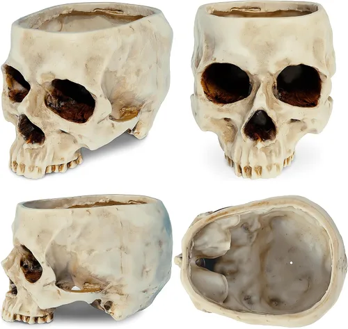 Vista 4 de READAEER Maceta de Calavera con Orificio de Drenaje, Maceta de Flores en Forma de Calavera de Resina/Tazón para Dulces, Decoración Gótica