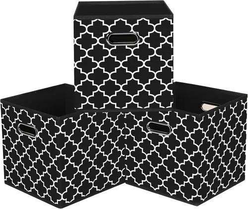 Vista 38 de Cubos de almacenamiento plegables negros, caja de almacenamiento de tela, cestas organizadoras con asas dobles para organizador del hogar (negro)