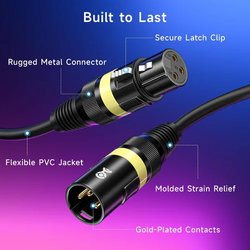 Vista 5 de Cable Matters Paquete de 2 cables de iluminación XLR DMX 22AWG de 3 pines, 3 pies 3.0 ft, cable de la luz de la etapa DMX, macho de 3 pines XLR al