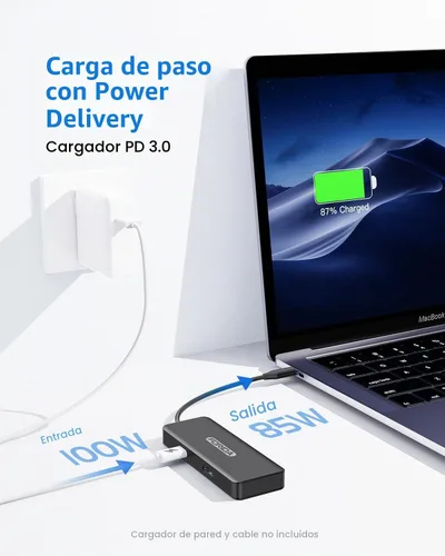 Vista 5 de HUB USB C, Adaptador MultiPuerto de 7 Puertos USB para MacBook Pro/Air, Dongle de Tipo C a HDMI con HDMI 4K, 1 Hub USB C 3.2 de 10Gbps, 2 USBA 2.0