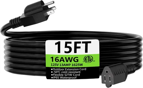 Vista 26 de HUANCHAIN Cable de extensión de 3 pies, calibre 16, negro, para interiores y exteriores, resistente al agua, flexible para clima frío, 3 puntas