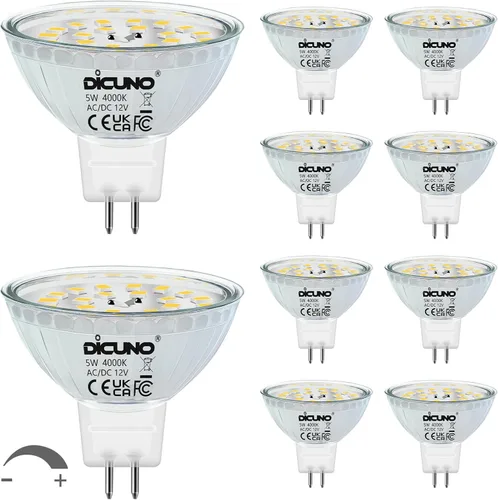 Vista 13 de DiCUNO Bombillas LED MR16 regulables de 50 W, reemplazo halógeno de 2700 K, blanco cálido, base de vidrio GU5.3 con base de dos pines, ángulo de haz