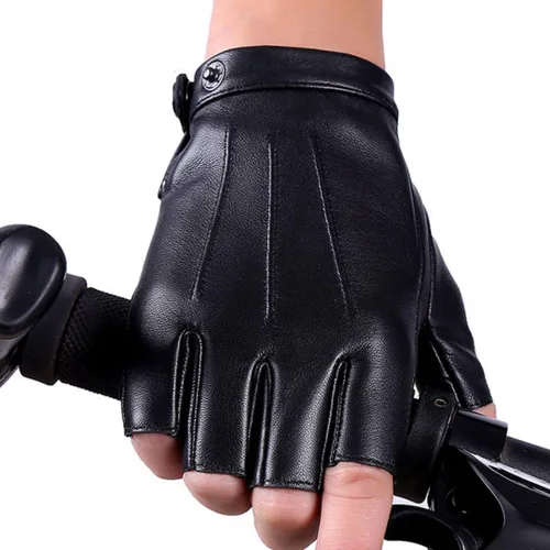 Vista 3 de Guantes de conducción sin dedos, de piel sintética, para deportes al aire libre, Halloween, cosplay, disfraz, guantes de medio dedo para hombres