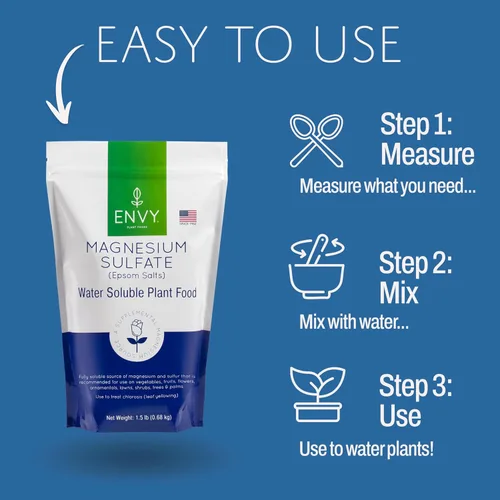 Vista 3 de ENVY Alimento orgánico para plantas de sulfato de magnesio - Sales de Epsom solubles en agua Fertilizante para rosas, flores, arbustos, verduras