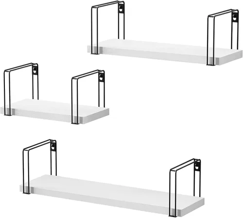 Vista 4 de RIWATANA - Juego de 3 estantes flotantes rústicos y estantes de pared de madera (contiene 2 artículos)