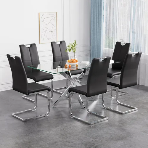 Vista 37 de Juego de mesa de comedor de 36 pulgadas para 4, moderna parte superior cuadrada de vidrio templado, mesa de patas de acero inoxidable con acabado