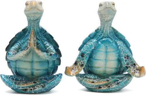 Vista 10 de Hodao Figura de tortuga de yoga, meditación, escultura de tortuga marina para decoración del hogar del océano costero, regalo zen relajante