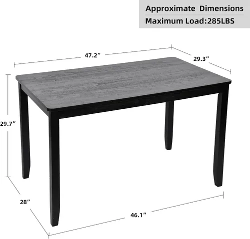 Vista 3 de DUHOME Mesa de comedor de madera negra de 47.2 pulgadas, mesa rectangular de madera maciza, mesa de comedor de cocina que ahorra espacio
