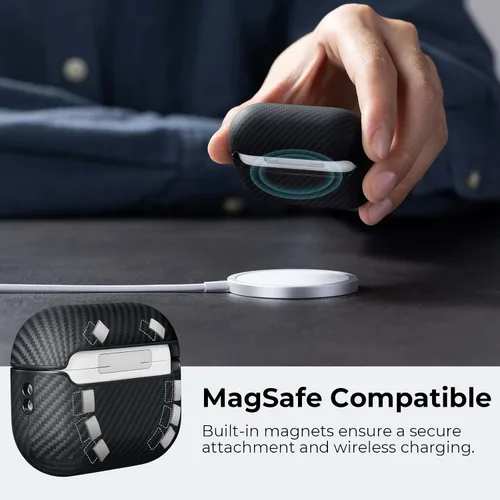 Vista 6 de PITAKA - Funda MagSafe, fibra de aramida tejida para AirPods Pro 2, color negro Funda protectora delgada a prueba de golpes para AirPods Pro 2