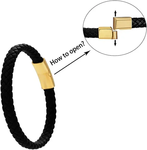 Vista 4 de Geoffrey Beene Pulsera trenzada de cuero genuino para hombre con cierre de acero inoxidable