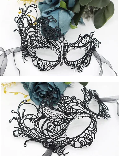 Vista 2 de Udebohe Juego de máscara de encaje para parejas, Halloween, Mardi Gras, cosplay, cóctel, fiesta, disfraz de encaje para parejas, mujeres y hombres
