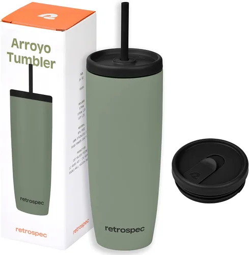 Vista 12 de Retrospec Arroyo - Vaso térmico de acero inoxidable con tapa y pajita, reutilizable, aislado y reutilizable, taza de viaje para café helado, vasos