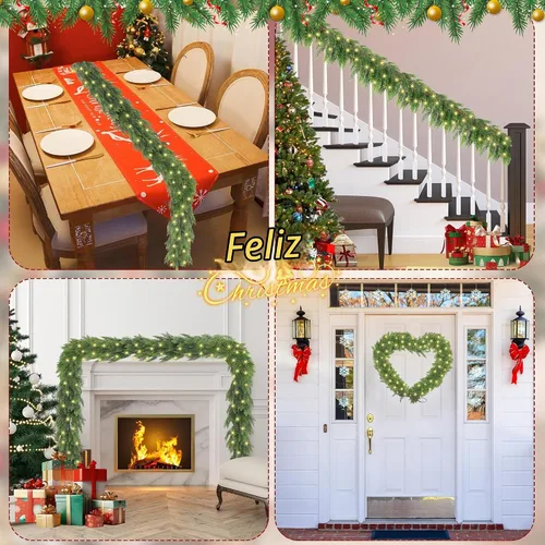Vista 6 de Guirnalda de cedro de Navidad de 6 pies con luz, guirnalda de cedro iluminada de tacto real, guirnaldas artificiales para mesa, chimenea, pared