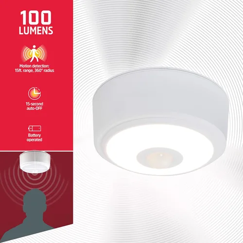 Vista 2 de Energizer Lámpara de techo LED activada por movimiento, funciona con pilas, 100 lúmenes, no necesita cableado, detección de movimiento de 15 pies