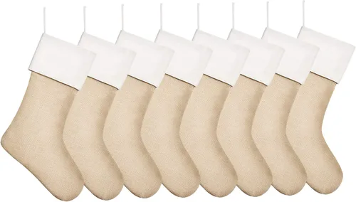 Vista 12 de Medias de Navidad de arpillera de 18 pulgadas a granel, medias neutrales de Navidad para colgar en la chimenea, paquete de 2