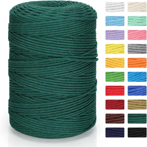 Vista 21 de Cordón de macramé 3mm x 300m Cuerda de macramé 100% algodón natural Cordón de algodón trenzado de 4 hebras para manualidades DIY, adornos