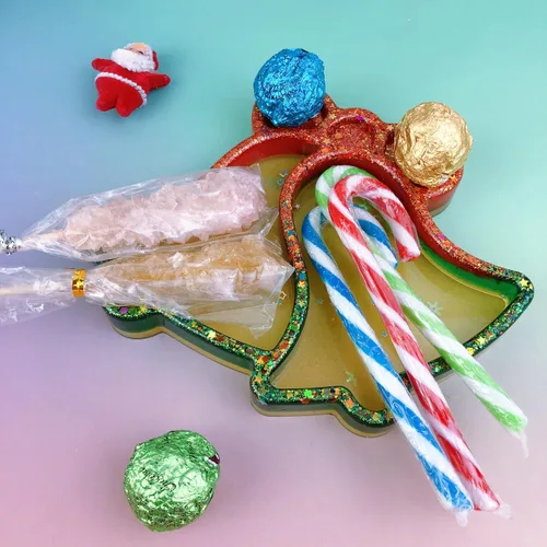 Vista 8 de Moldes de silicona de resina de bandeja de campana de Navidad, placa de caramelo de aperitivo, molde de fundición de placa de almacenamiento