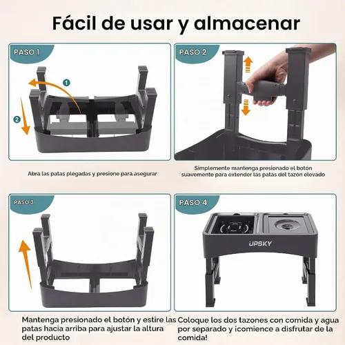 Vista 6 de UPSKY Cuencos para Perros Elevados 2-en-1 con Alimentador Lento, Soporte de Cuenco Elevado Ajustable en 4 Alturas, Cuencos para Perros sin Derrame