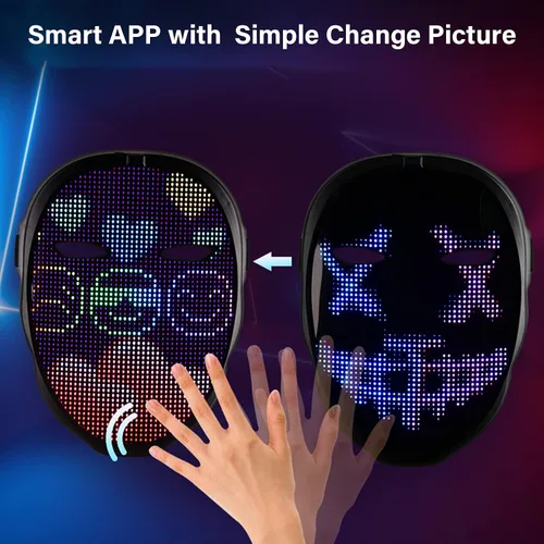 Vista 3 de Máscara de Halloween LED transformadora de cara con Bluetooth programable para disfraces de mascarada cosplay fiesta máscara iluminada