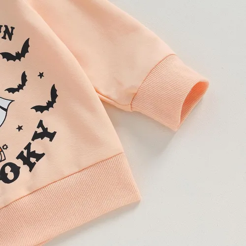 Vista 5 de Disfraz de Halloween para bebé, sudadera de calabaza con cuello redondo, suéter de manga larga, ropa de otoño
