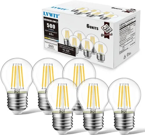 Vista 9 de LVWIT Bombilla de filamento LED G14, equivalente a 60 W, blanco cálido de 4.5W-Transparente