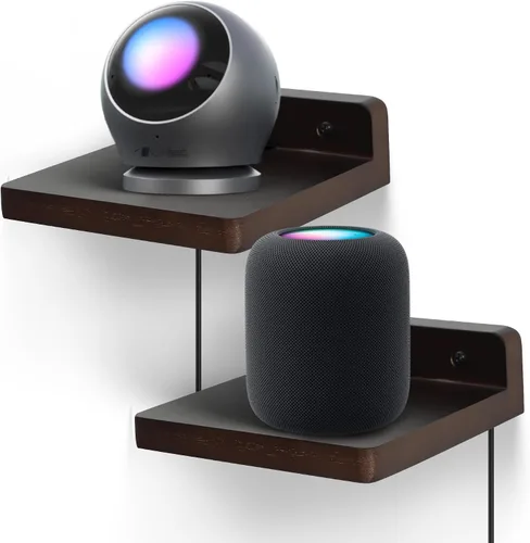 Vista 11 de Pequeño estante flotante para pared, juego de 2 estantes de pared de madera de 5 pulgadas, mini altavoces, monitor de bebé, cámaras, soporte de Negro