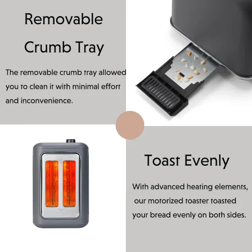Vista 5 de BUYDEEM DT730 Tostadora motorizada, tostadora digital inteligente sin palanca de 2 rebanadas con temporizador de cuenta regresiva LCD, ajustes de 9