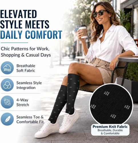 Vista 3 de Copper Compression Socks for Women & Men (6 pairs) - Best Support for Nurses, Running, Hiking, Recovery 01 Rayas Negras