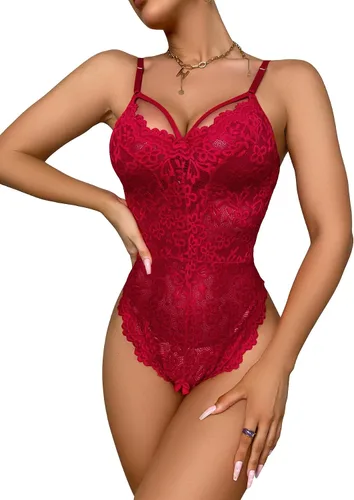 Vista 5 de SOLY HUX Body de lencería de encaje floral con lazo en la espalda para mujer