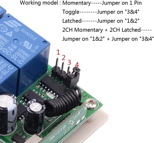 Vista 5 de Interruptor de control remoto DC 12V 4 canales universal 433Mhz Control remoto interruptor momentáneo para control inalámbrico y más