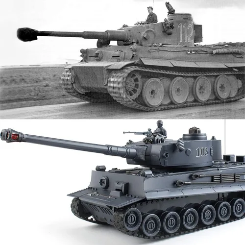 Vista 2 de BEAURE Tanques RC, 1:28 WW2 Tanque Alemán Tiger Juguetes para Niños, 9 Canales Vehículos de Control Remoto con Sonido y Luz, Juguetes Militares RC