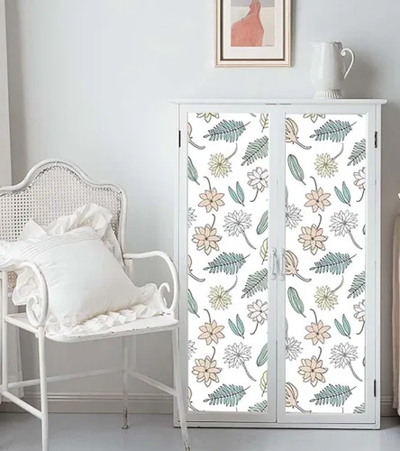 Vista 2 de TAOGIFT Papel tapiz de hojas florales para despegar y pegar, papel de contacto floral grueso y colorido para revestimiento de estantes, cajón