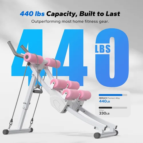Vista 5 de MERACH Ab Machine, Adjustable Ab Trainer Machine, AB Workout Equipment Blanco y rosa