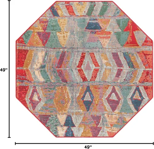 Vista 2 de Unique Loom Outdoor Modern Collection - Alfombra de área - Tamarindo (4 pies 1 pulgada octágono multi/borgoña)