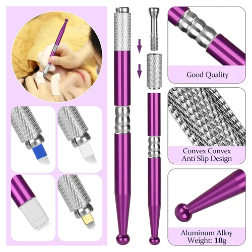 Vista 2 de Kit de microblading para cejas, Atomus Eyebrow Micro Needling Pen Set con tinta de pigmento soporte para tazas de 14 pines, envolturas de plástico