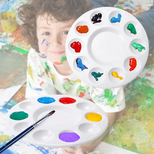 Vista 6 de Hutou - Paquete de 12 bandejas de pintura, redondas, color blanco Paleta de pintura, paletas plásticas de la pintura para los niños en el proyecto