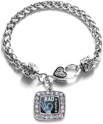 Vista 184 de Pulsera de dijes cuadrados de plata con joyería de circonita cúbica