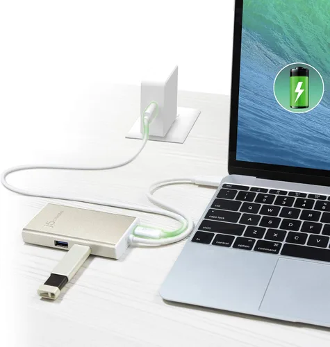Vista 7 de j5create Estación de acoplamiento multiadaptador USB C Hub con HDMI 4K, 2 puertos USB 3.1 SuperSpeed, Ethernet, Power Delivery 2.0 (JCA374)