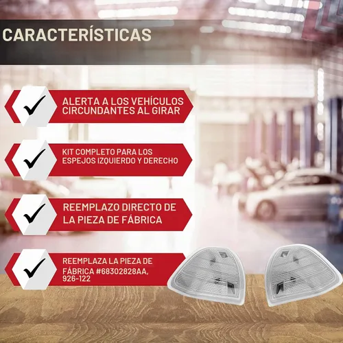 Vista 2 de Juego de lámparas de luz de señal de giro para espejo lateral de repuesto - Reemplaza 68302828AA, 926-122, 68261240AA - Compatible con camiones