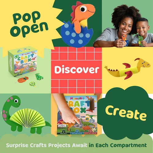 Vista 3 de Mumaloo Caja de Manualidades de Dinosaurios - 10 Artes y Manualidades Creativas para Niños de 4 a 8 Años, Divertido, Sin Desorden, Kit Educativo