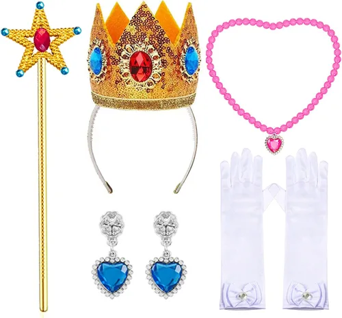 Vista 6 de Disfraz de princesa rosa para niñas, vestido de fiesta de Halloween con accesorios
