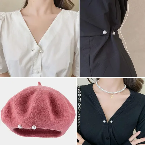Vista 4 de 70 piezas de broche de perlas, pines de cuello de chal para suéter y sombrero, broches dobles de perlas de imitación para mujer, botones