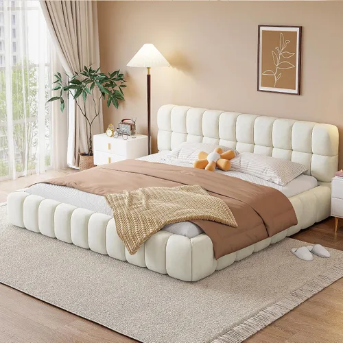 Vista 17 de Base de cama tapizada de terciopelo con cabecera capitoné de canal, cama de perfil bajo tamaño Queen con soporte de listones resistente, no necesita